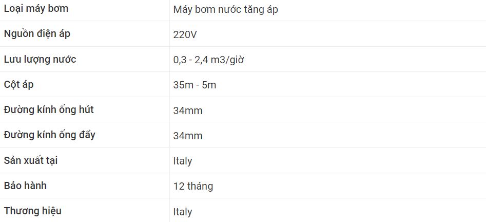 Thông số kỹ thuật Máy bơm ly tâm dân dụng đầu gang Pentax PM 45 + Bình tích áp 24L